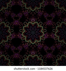 Green, blue and brown seamless background flower ornament pattern. Abstract arabesque background for greeting card, presentation or wedding invitations. Traditional vector gothic damask background.