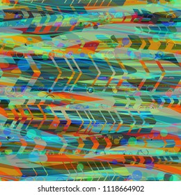 Green, blue, brown seamless texture. Wavy stripes and arrows. Abstract vector background for web page, banners backdrop, fabric, home decor, wrapping