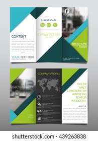 Green and blue business three fold brochure annual report flyer design and roll-up template vector, Leaflet cover presentation abstract geometric background, layout in A4 size