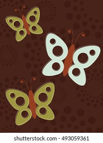 Green and blue butterflies over pattern background