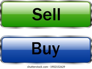 Green and blue Buy and sell buttons isolated on white background.