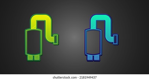 Green and blue Car muffler icon isolated on black background. Exhaust pipe.  Vector