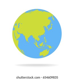 Green and blue cartoon world map globe vector illustration.