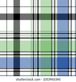 Green blue check plaid pixel seamless pattern. Vector illustration.