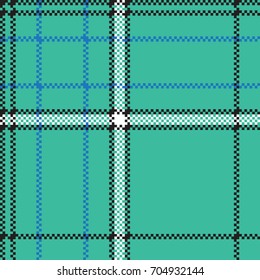 Green blue check plaid pixel seamless pattern. Vector illustration.