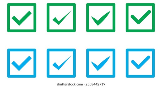 Green and blue checkmark icon set . tickmark icon vector illustration on white background.