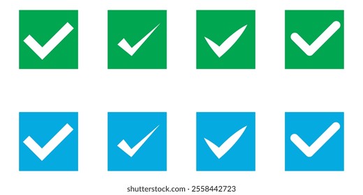 Green and blue checkmark icon set . tickmark icon vector illustration on white background.