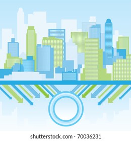 green and blue city background  - Vector illustration