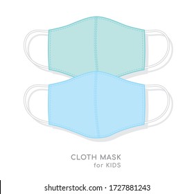 Green And Blue Cloth Mask For Kids. Fabric Mask Illustration. Protection Cloth Mask. Covid-19