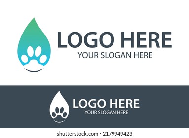 Green and Blue Color Animal Paw Water Drop logo design