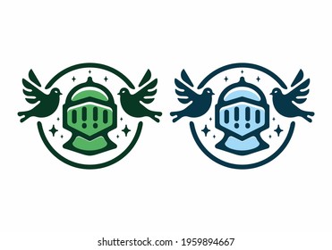 Green and blue color of metal warrior helmet flat illustration design