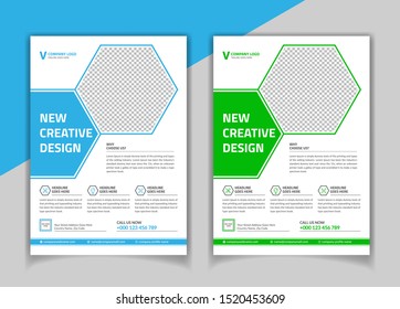 Green and blue color vector flyer template