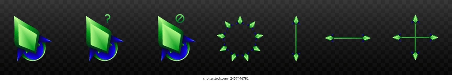 Green and Blue Colored Themed Custom Gaming Mouse Cursor Icons Set for Game UI Designs