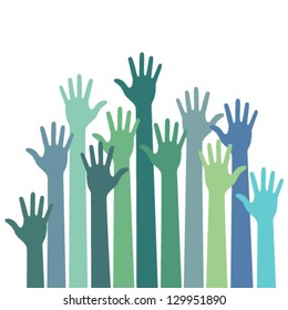 Green - Blue Colorful Up Hands Logo, Vector Illustration