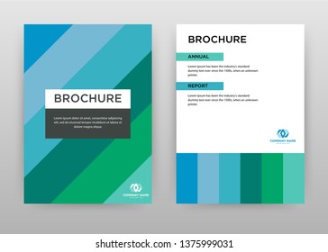 Green blue colors business brochure flyer design. Multipurpose abstract brochure template with cover & back pages. Geometric diagonal leaflet vector design. Annual report presentation. Vertical A4