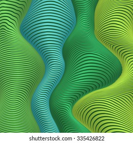 Green and blue colors vector wavy stripes abstract background