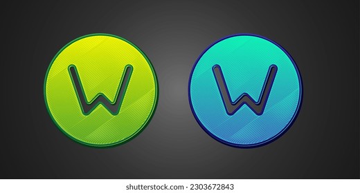 Icono norte de la brújula verde y azul aislado en fondo negro. Símbolo de navegación de Windrose. Signo de rosa eólica.  Vector