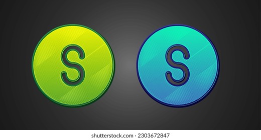 Green and blue Compass south icon isolated on black background. Windrose navigation symbol. Wind rose sign.  Vector