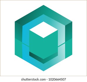 the green and blue cube for design logo