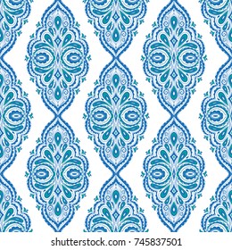 Green and blue decorative seamless pattern. Ornament illustration.Floral pattern. Traditional, Arabic, Turkish, Indian motifs. Great for fabric and textile, wallpaper, packaging, or any desired idea.