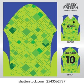 green blue diamond rhombus point pattern design, illustration, textile background for sports t-shirt, football jersey shirt mockup for football club. consistent front view