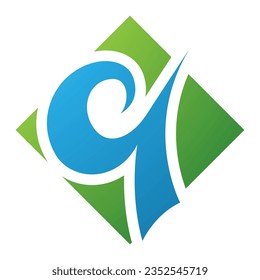 Green and Blue Diamond Shaped Letter Q Icon on a White Background
