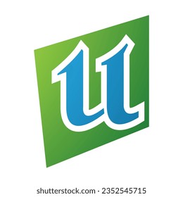 Green and Blue Distorted Square Shaped Letter U Icon on a White Background
