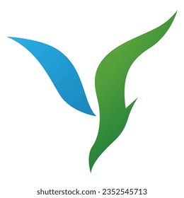 Green and Blue Diving Bird Shaped Letter Y Icon on a White Background