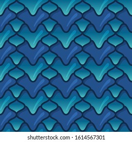 Green and blue Dragon scales. 3d fish scales. Bright seamless pattern with reptilian scales