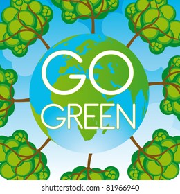 green and blue earth and tree over sky background. vector