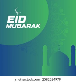 Green and blue Eid mubarak islamic greetings background