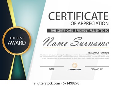 Green blue Elegance horizontal certificate with Vector illustration ,white frame certificate template with clean and modern pattern presentation