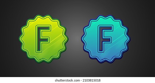 Papel de examen verde y azul con respuestas incorrectas icono de encuesta aislado en fondo negro. Marcado incorrecto de los resultados de las pruebas.  Vector