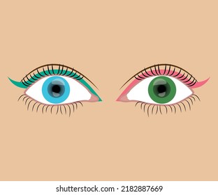 Green And Blue Eyeball Vector, Flat Style Isolated