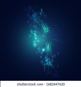 green and blue fireworks in the night sky, festive vector set of sparks and moods