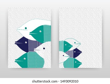 Green blue fishes head dotted texture design for annual report, brochure, flyer, poster. Green blue background vector illustration for flyer, leaflet, poster. Business abstract A4 brochure template.