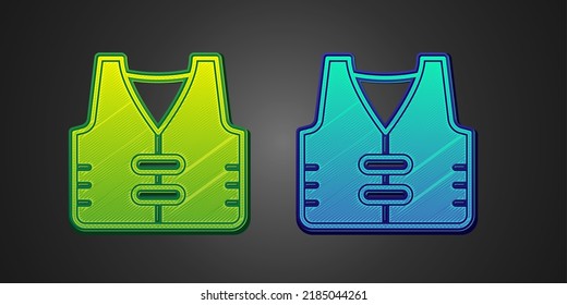 Green And Blue Fishing Jacket Icon Isolated On Black Background. Fishing Vest.  Vector