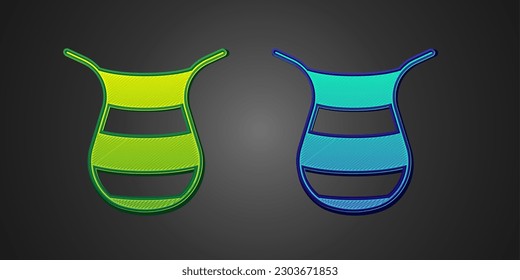 Green and blue Fishing net icon isolated on black background. Fishing tackle.  Vector