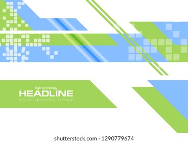 Green and blue flat minimal technology background. Vector geometric design