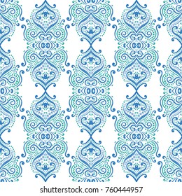Green and blue floral seamless pattern. Ornament, paisley elements. Traditional, Ethnic, Turkish, Indian motifs. Great for fabric and textile, wallpaper, packaging or any desired idea. 