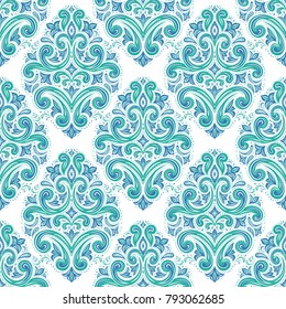 Green and blue floral seamless pattern. Ornament, paisley elements. Traditional, Ethnic, Turkish, Indian motifs. Great for fabric and textile, wallpaper, packaging or any desired idea. 