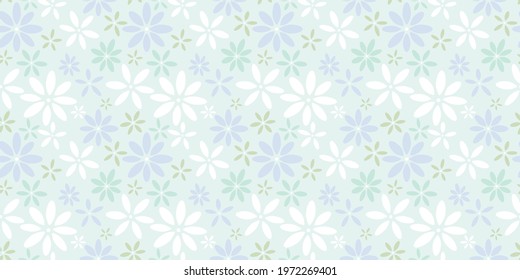 Green and blue floral seamless repeat pattern vector background, repeating wallpaper.