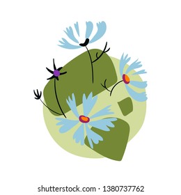 green blue flower card vector floral design element primitive scandinavian