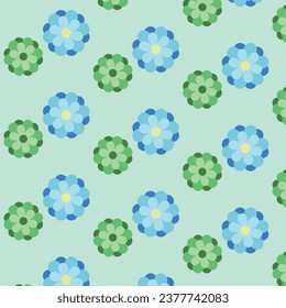 Ilustración vectorial del patrón continuo de la flor azul verde