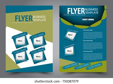 Green and blue flyer template design. Brochure abstract background for business, education, presentation, advertisement. Corporate identity style concept. Editable vector illustration.