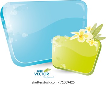 Green and blue form with frangipani, eps-10