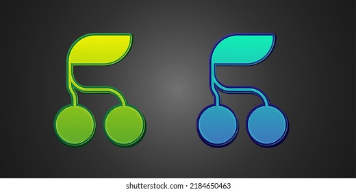 Green and blue Fresh summer berries icon isolated on black background. Berry fruit.  Vector