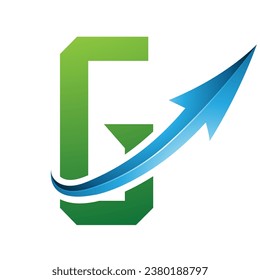 Green and Blue Futuristic Letter G Icon with a Glossy Arrow on a White Background
