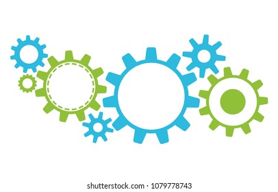 Green and blue gears on white background. Vector illustration