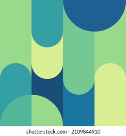Green and blue geometric shapes card.